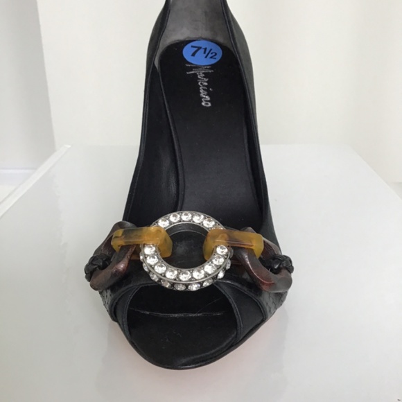 Marciano black satin open toe high heels shoes size 7 1/2 - Picture 2 of 10